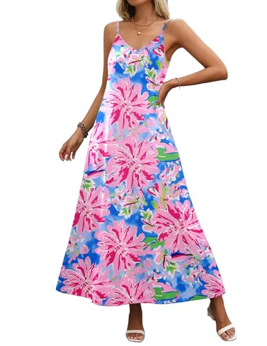 Image of Zeagoo Womens Summer Maxi Dress Spaghetti Strap Casual Printed Dress Boho Floral Beach Sundress,
