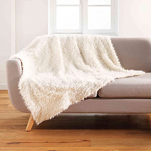 Douceur d'Intérieur, Plaid Chaud Hiver (180 x 220 cm) Mouton Naturel, Imitation Fourrure et Polaire