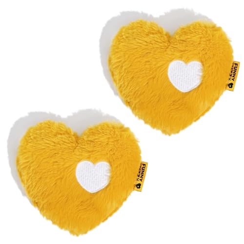 FUNNY FUZZY Dog Toy, Heart Plush Squeaky Dog Toy for Puppy Cats with Soft Squeaker, Fun for Indoor Puppies and Kitten, Pet Toy for Small Medium Large Breeds, Yellow,2 Pack