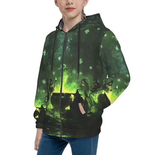 Hoodies for Teen - Zip Up Hoodies & Sweatshirts, Halloween Green Forest Witch Youth Pullover Clothes Size4