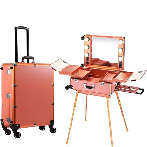 Zasilana Kosmetyczka pod różna, Profesjonalna Kosmetyczka na Kółkach, Ukryta pod stawka i Kółka, z Regulowanymi Nóżkami, Kosmetyczka o Dużej Pojemności RoseGold