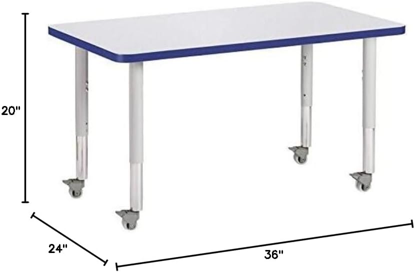 Jonti-Craft Berries 6478JCM003 Rectangle Activity Table, M-Height (20"-31" Adjustable Height, Mobile), 24" x 36", Gray/Blue/Gray