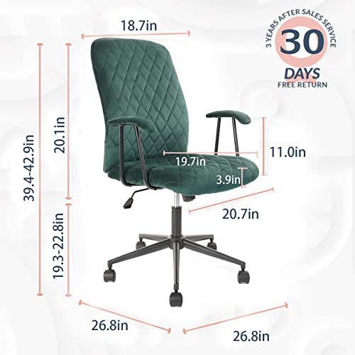 Klasika Velvet Home Office Desk Chair With Armrest And Wheels, Green Upholstered Vintage Chair Mid Back Task Chair For Work Study #TOP2