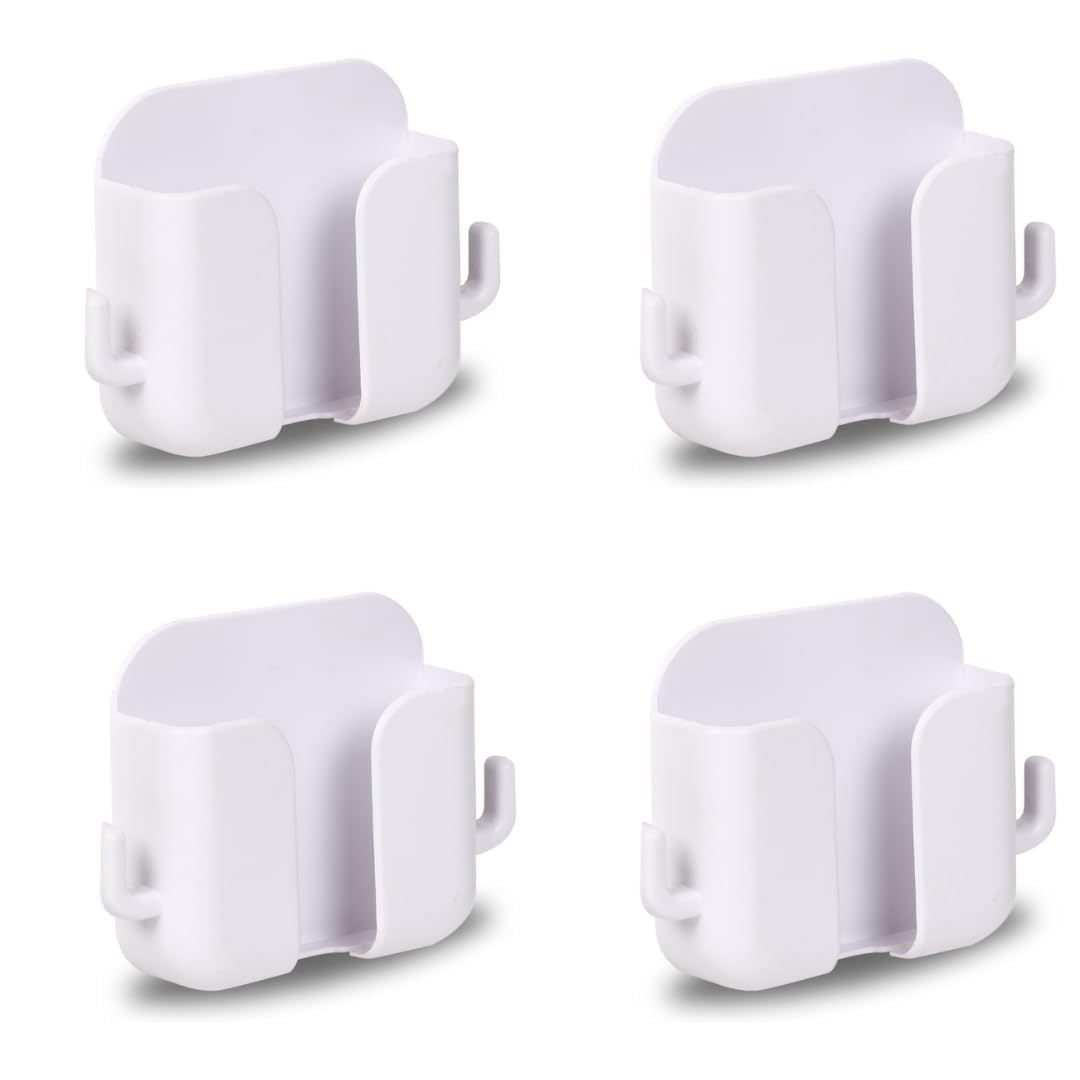 Wall Mounted Mobile Stand Storage Case for Remote, Multi Purpose Stand with Hole for Phone Charging (White) - Pack of 4-image-28
