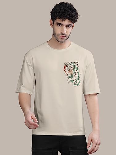 Image of BULLMER Trendy Front and Back Printed Oversized Round Neck T-Shirt for Men - Pack of 2