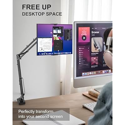 17.3 Portable Monitor Stand, Foldable Tablet Arm Mount for Desk, Kindle Holder for Reading in Bed, Adjustable Phone Stand Compatible with iPad Pro Air Mini, Samsung Galaxy Tab S9, Kindle, Cell Phone