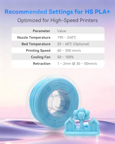 Image of VOXELAB HS PLA+ Filament 1.75mm, High Speed PLA Plus 3D Printer Filament, 1kg (2.2lbs) for Most FDM 3D Printers, Enhanced Toughness & Smooth Printing, Superior Layer Adhesion(Ice Blue)