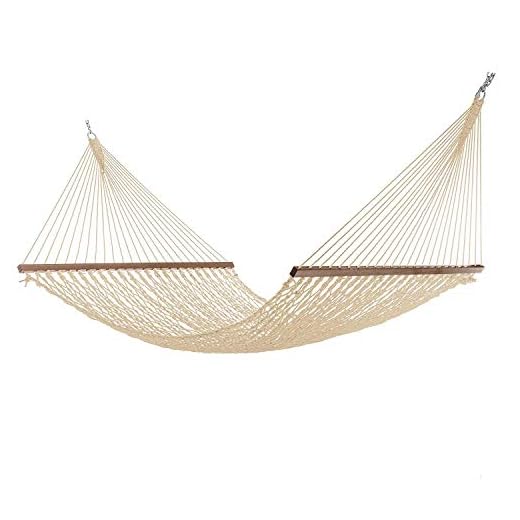 Project One Large 12FT Rope Hammock, Quick Dry Rope Hammock with Double Size Solid Wood Spreader Bar Outdoor Patio Yard Poolside Hammock, 2 Person 450 Pound Capacity (Cream)