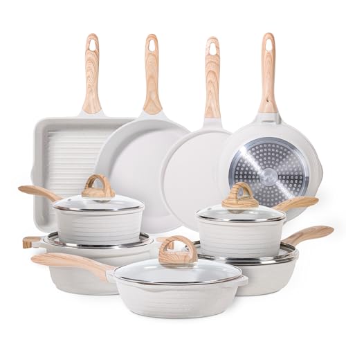 JEETEE Töpfe Set 23-teilig, Antihaft Pfannenset Induktion, Beige