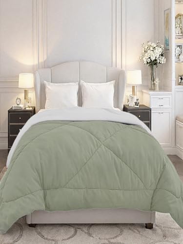 Image of Monte Carlo Polyester Comforter Double Bed | 200 GSM Lightweight & Reversible | Soft Quilt for Mild Winter | Easy Care All Season Comforter (Green) | 87 x 94 Inches