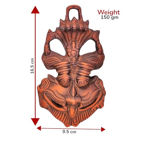 Image of KridayKraft Metal Nazar Battu with Naag Ganesha for Evil Eye Protection and Nazar Suraksha, Suraksha Kawach Mask for Home, Office Wall & Door Hanging Decor, Vastu Showpiece (Copper)