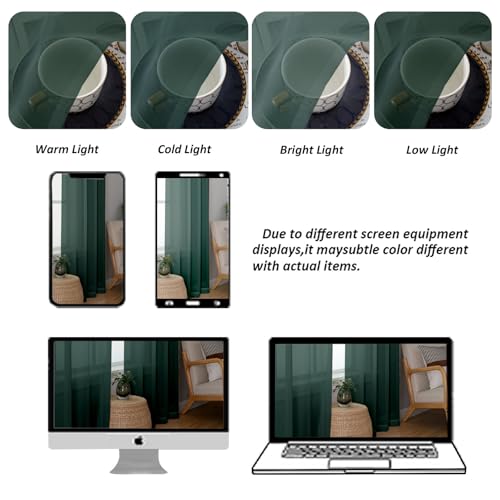 Image of Chyhomenyc Hunter Green Sheer Valances for Windows - Light Filtering Small Kitchen Curtains, Rod Pocket Short Top Window Treatment Decor for Living Room Bathroom Basement, 42Wx16L inches, 2 Panels
