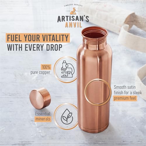 Image of Copper Water Bottle 32oz, 100% Pure Smooth, Ayurvedic