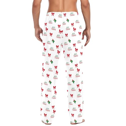 Christmas Red Bows Men's Pajamas Pants Cotton Sleep Bottoms Pants Lounge Sleepwear - S3
