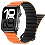 HITZEE Band コンパチブル Apple Watch バンド 49mm 46mm 45mm 44mm 42mm 41mm 40mm 38mm 両面ウェアラブルシリコン磁気バンド iWatch Ultra 3/2/1 SE 3/2/1 シリーズ 11 10 9 8 7 6 5 4 3 2 1 に対応（38/40/41/42mm，黒いオレンジ）