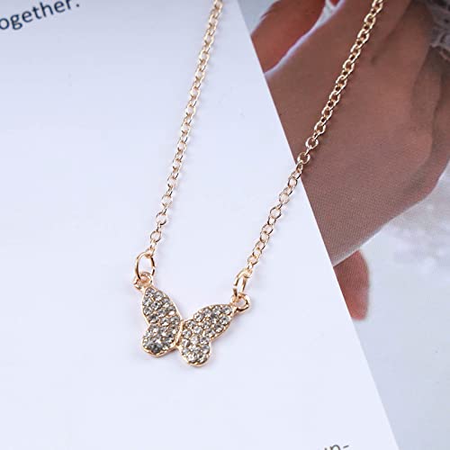 Atentuyi Gold Kristall Schmetterling Anhänger Halskette - Strass - Dünne Kette - Einfache Halskette - Schmuck für Frauen und Mädchen