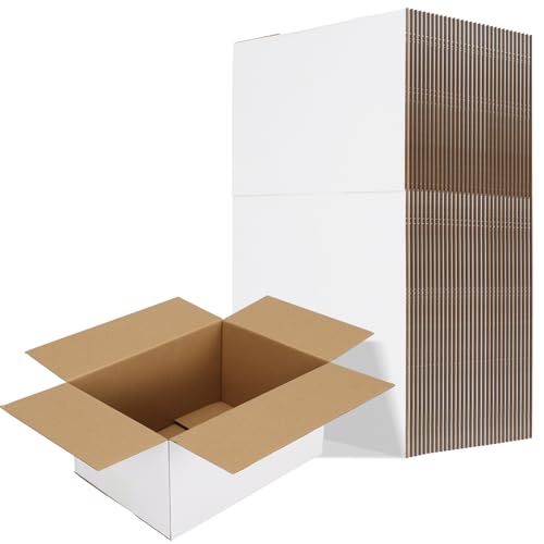 Image of RLAVBL 10x7x5 Shipping Boxes Set of 30, White Corrugated Cardboard Box for Packing, Mailing, Business