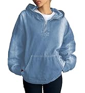 Aomice Women's Half Zip Denim Hoodie Pullover Sweatshirt Jean Jacket with Pocket