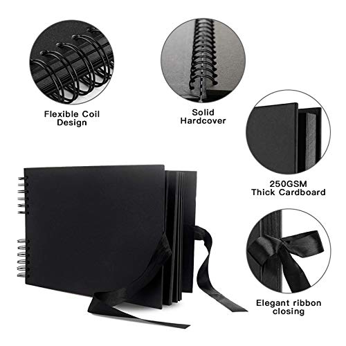 Evneed 11.5 X 8.5 Inch Scrapbook Photo Album,Wedding Guest Book Anniversary Memory Scrapbooking,Wedding Photo Album With Diy Accessories Kit For Craft Paper Diy,Xmas Gift,80 Pages (40 Sheets),Black #TOP2