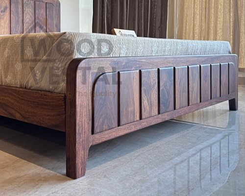 Image of Wood Vestal Sheesham Wood Bed with Vertical Slat Head & Foot, Solid Wood in Natural Finish, Modern Design | Queen Size - (78 inchx60 inch) | Without Mattress & Side Tables | Low Highted | VG - 5' - N