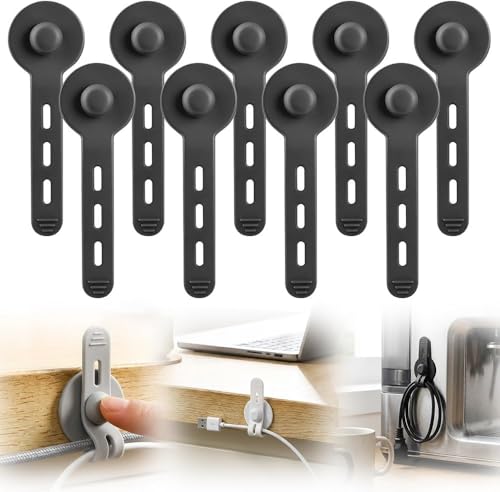 Correas ajustables de silicona para gestión de cables bajo escritorio, organizador para cables con adhesivo autoadherible, reutilizables (Negro) miniatura 1