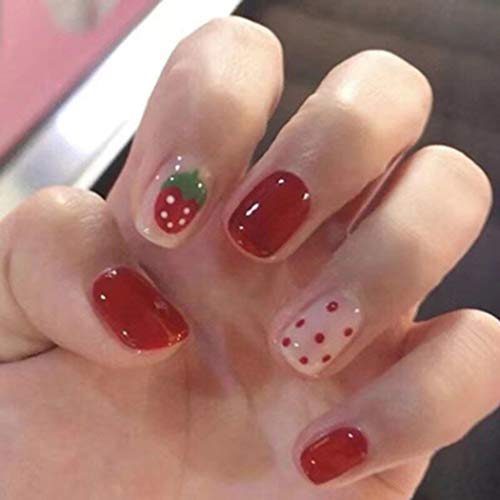 Unsutuo Square Glossy False Nails Press on Nails Short Full Cover Red Fake Nails Acrylic Art Nails for Women and Girls(24Pcs)