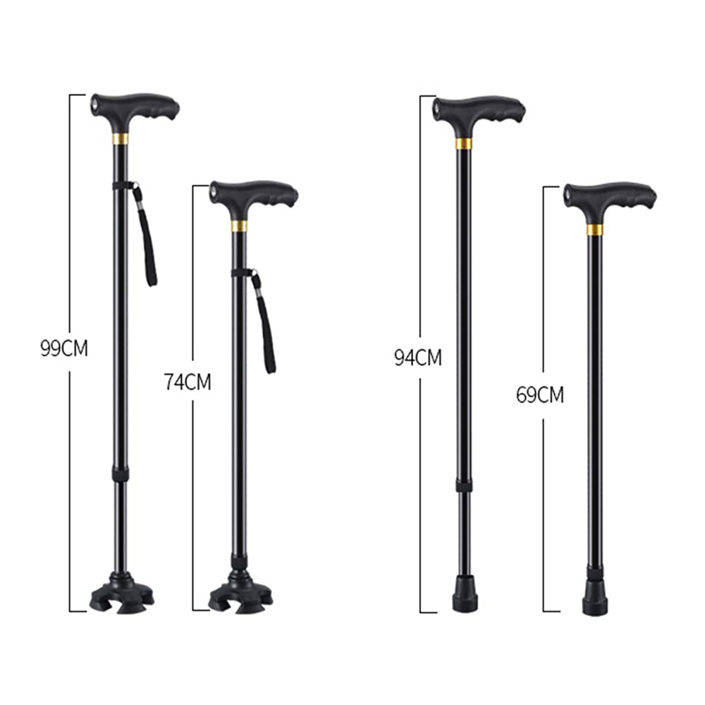 Bastón con luz LED Bastón de Ajuste de Altura Mango ergonómico Base giratoria Bastones para Hombres y Mujeres