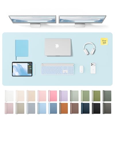 Image of YSAGi Leather Desk Pad Protector, Office Desk Mat, Large Mouse Pad, Non-Slip PU Leather Desk Blotter, Laptop Desk Pad, Waterproof Desk Writing Pad for Office and Home (Baby Blue,55 inch x 24 inch)