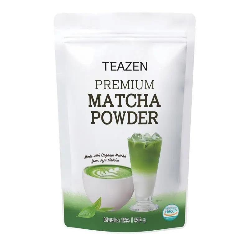 TEAZEN - Poudre de Matcha Premium - Estilo Café Dulce para Matcha Latte - Auténtico Té Verde de Jeju - Bebida Bienestar Rica en Antioxidantes - Bolsa Resealable 500g