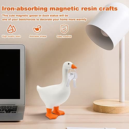 Pipihome 1 Pack Magnetic Goose Key Holder Cute Resin Goose Statue Key Storage Animal Figurine Home Decor Kawaii Room Decor Sculpture Bedroom Decor (Orange)