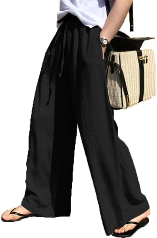 LOAIHA Wide Leg Pants for Women High Elastic Waist Flowy Palazzo Pants Summer Casual Loose Comfy Trousers XX-Large Black