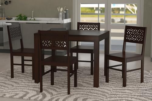Image of 45 Inch Length Solid Sheesham Wood 4 Seater Dining Table Set | Four Seater Dinner Table with 4 Chairs | Dinning Table Set 4 Seater for Living Room | Wooden Table & Chair Set | Walnut Finish