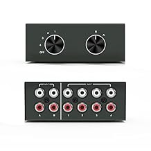 4-Way Stereo Audio Selector, Bi-Directional L/R Stereo Audio Switcher Splitter Box Suitable for Connecting Blu-ray Players or DVD Players to Multiple Stereo Speakers