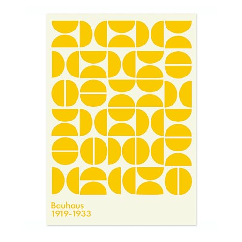 Semi-Circles Yellow On White Poster, Bauhaus Mid-Century Modern Print, Retro Abstract Wall Art, A2 (Print Only) - 59.4x42cm