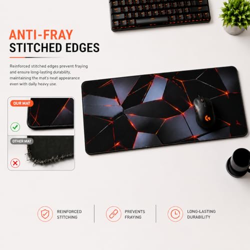 Image of Extended Gaming Keyboard Mat, Orange 3D Design, Non-Slip Rubber Base, Waterproof, Anti-Fray Stitched Edges, 30 x 80 cm, for Office, Gaming & Study