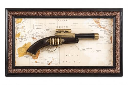 Image of Vintage Gun Map Wall Frame | Antique Pistol Design Decorative Wall Art Frame | Classic World Map Background Wall Decor for Living Room, Office & Cafe