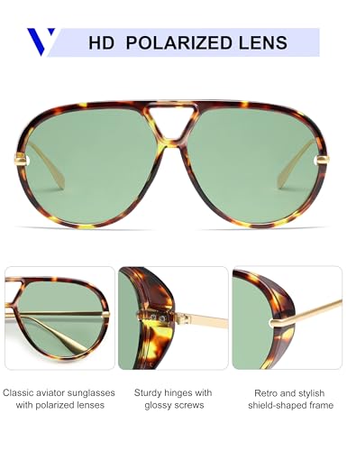 VANLINKER Oversized Trendy Polarized Aviator Sunglasses for Women Men Retro Round Sunglasses Vintage Shield Shades VL97984