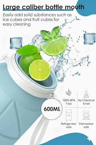 Image of Barebeauty Folding Silicone Water Bottle | Collapsible Travel Water Bottle for Gym, Office, School, Cycling, Hiking & Outdoor Sports | Leak-Proof, Portable Bottle | 600 Ml (Blue)