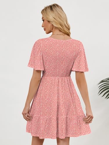 Image of UEAL Womens Cute Floral Smocked V Neck Flutter Sleeve Sundress with Pockets Casual Spring Summer Dresses for Women 2026