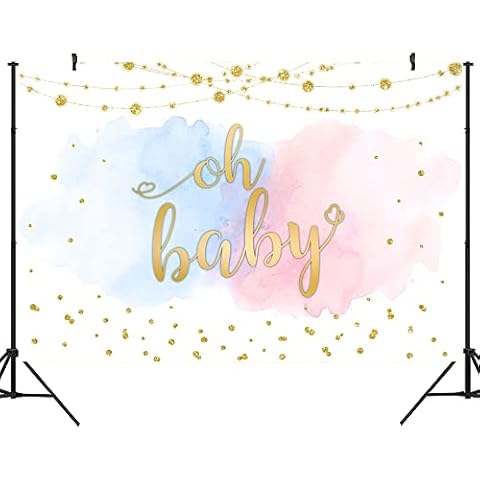 Ticuenicoa 9×6ft Gold Oh Baby Gender Reveal Backdrop Boys or Girls Baby Shower Party Banner Decorations Pink or Blue Clouds Watercolor Background for Photography Photo Booth Props Cover