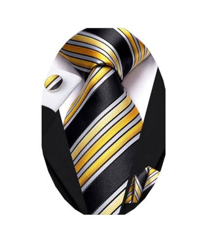 Image of Dubulle Silk Ties Set for Men Formal Paisley Striped Necktie Pocket Square Cufflinks 3PCS Sets Wedding Business Party