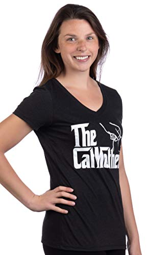 The Catmother | Funny, Cute Cat Mother Mom Owner Pet Kitty Kitten Women V-Neck T-Shirt-(Vneck,S) Vintage Black #TOP2
