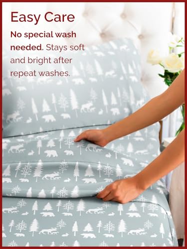 Twin XL Christmas Woodlands Sheet Set - Holiday Xmas Pattern Bedding Set - Deep Pockets - Snug Fit - 3 Piece - Wrinkle Free & Easy Care - Festive Winter - Holiday Sheets for Women, Men, Kids & Teens