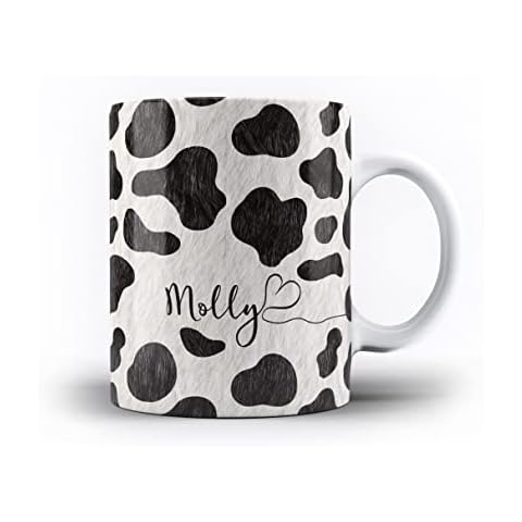 iCaseDesigner Personalised Animal Print Mug with Name and Heart. 11oz Ceramic Mug. 7. Cow Print Cover
