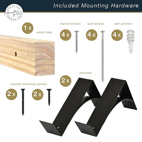 Image of Master & Co. Modern Floating Fireplace Mantel with Black Metal Brackets, Long Floating Shelves for Wall Decor, 60 inches, Natural Woodgrain