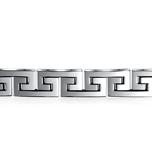 Bling Jewelry Strong Masculine Geometric Fancy Design Infinity Key Pattern Symbol Link Bracelet For Teens Men Silver Tone Stainless Steel Wristband 8.5 Inch 12Mm #TOP1