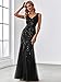 Ever-Pretty Women's Sequin Formal Dress Double V-Neck Sleeveless Mermaid Long Evening Prom Dresses Black US16