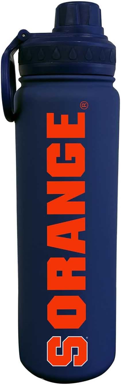 Campus Colors NCAA Stainless Steel Water Bottle – Twist on cap – 24 oz – Carry Clip – Keeps Your Drinks Hot or Cold for Hours (Syracuse Orange – Navy)