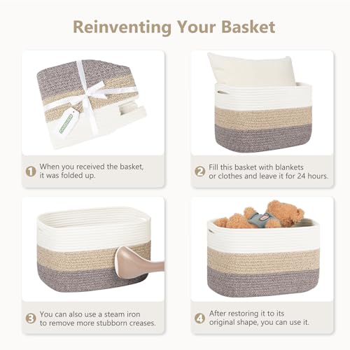 ECDYQXVU Cotton Rope Basket, Storage Baskets with Handle, 15x10x9 Inch Woven Basket for Shelves, Laundry, Towels, Clothes, Books, (Black Brown 1 Pack) by ECDYQXVU - Image 8
