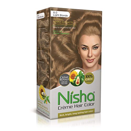 Image of Nisha Creme Hair Color Cream Light Blonde, 150g, Long Lasting Hair Dye for Grey Coverage, Rich Color & Shine, For Men & Women, Pack of 1